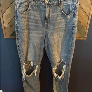 American Eagle Mom Distressed Light Blue Ripped Jeans